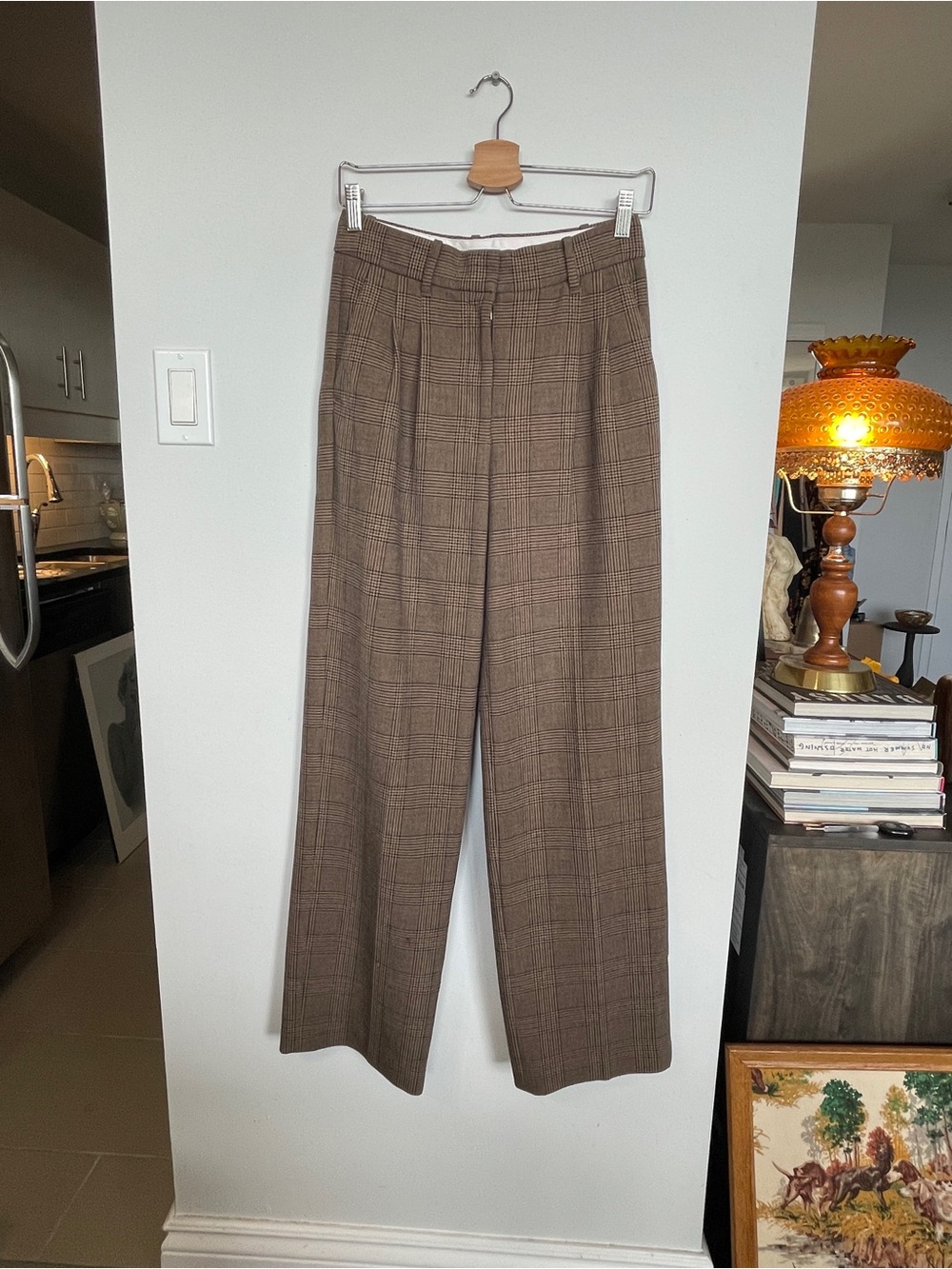 Aritzia Effortless Pant Brown Plaid Wide-Leg Size 4